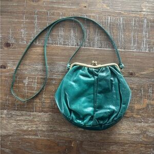 Vintage 80's Green Crossbody Bag With Tan Interior